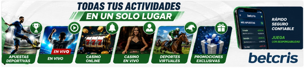 Actividades de Betcris Guatemala con apuestas en vivo casino y promociones